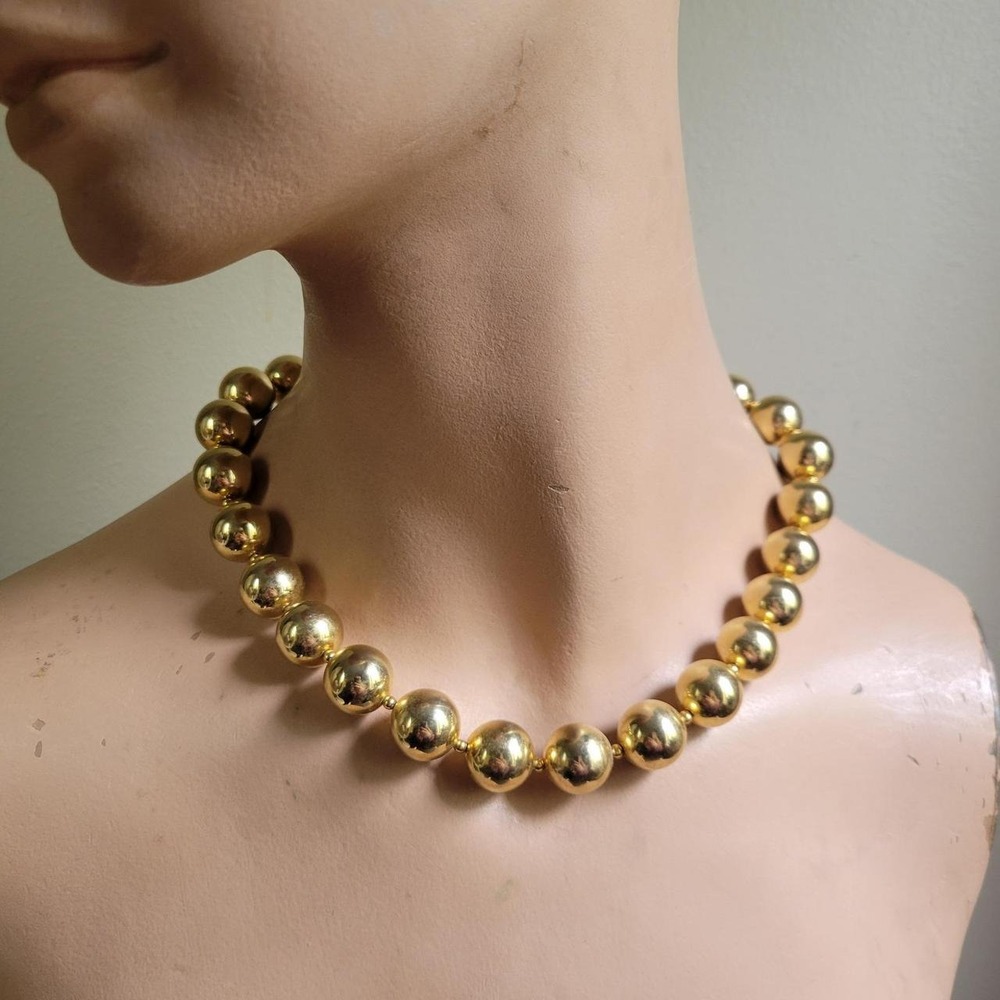 Vintage Chunky Gold Bead Statement Necklace 16-19 inch Adjustable Mob Wife
